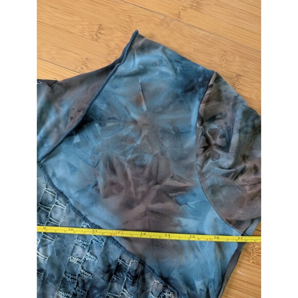 VTG 90s ONLY NINE Green Mottled Tie Dye V Neck Top Sequins Embroidery Womens S - Picture 5 of 9